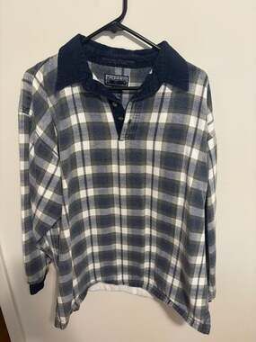 Vintage Drummer Boy Collection Plaid Rugby Flannel Shirt with Corduroy Collar
